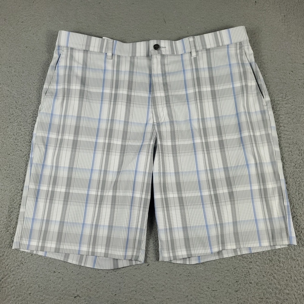 Callaway Shorts Mens Waist Size 38 Gray Plaid Casual Golf Flat Front Chino